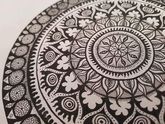 Flower mandala fineliner on paper by Jessica Hurley