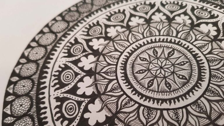 Flower mandala fineliner on paper by Jessica Hurley